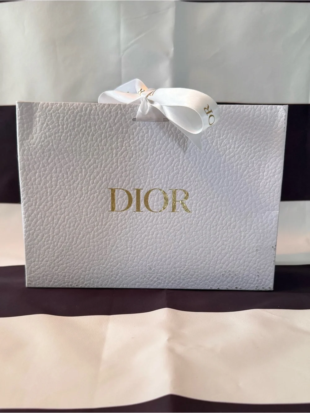 Dior White Textured Leather Shopper with Gold Logo